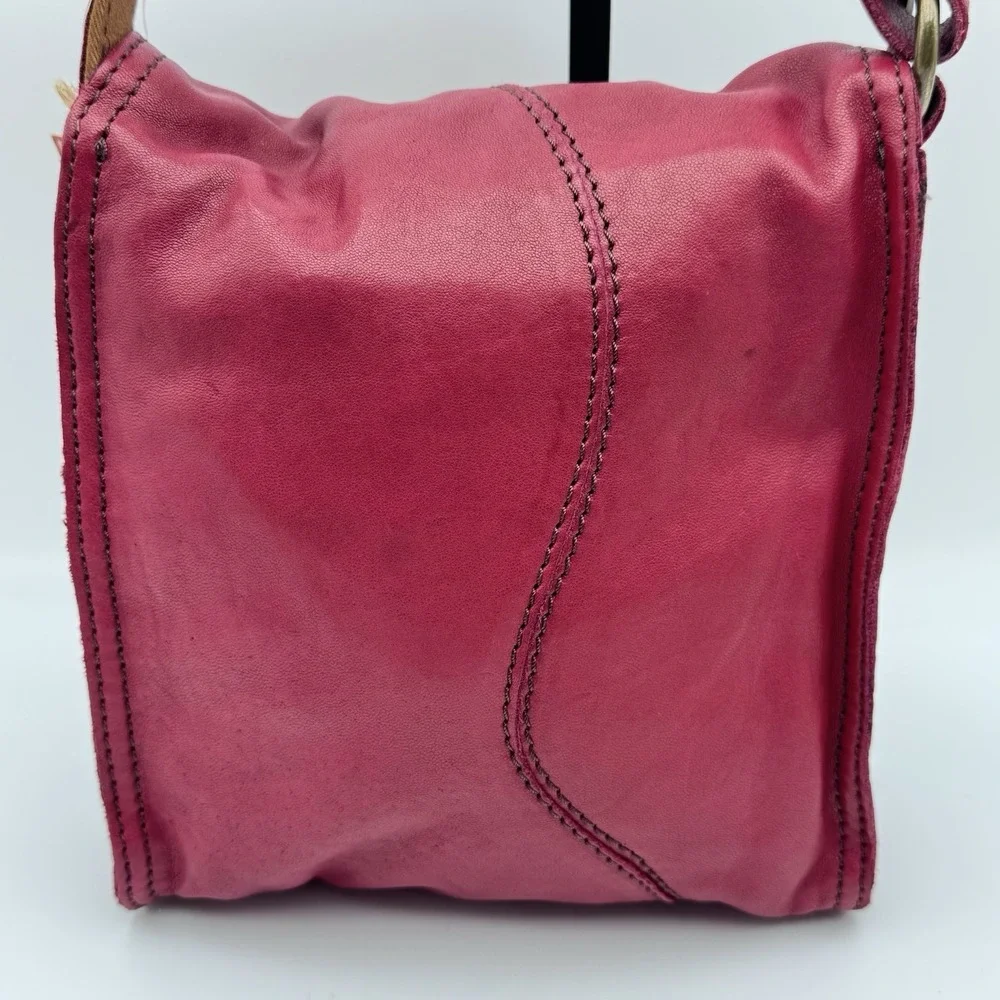 New Lucky Brand Red Boho Bag WhipStitch Lamb Leather Hobo Flap Y2K VTG Crossbody